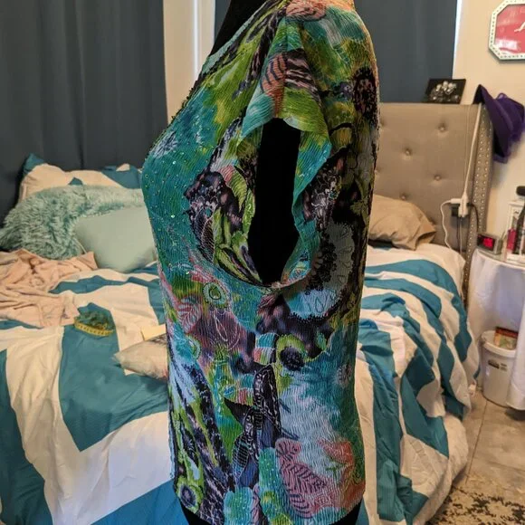 Vintage 90's Alberto Makali Artsy Mixed Media Women's Blouse - Picture 3 of 6